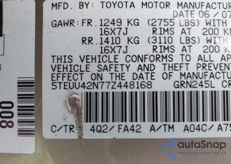 2007 Toyota Tacoma Base V6 z USA, uszkodzony, nr VIN 5TEUU42N77Z448168